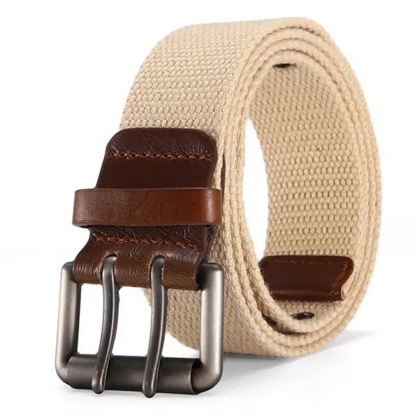 Men's Canvas Belt Fashion Simple Versatile Double Pin Buckle Casual Belt - Dozenlive.com 