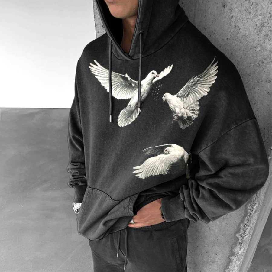 

Moletom Com Capuz Oversized Vintage Estampa Pomba Da Paz