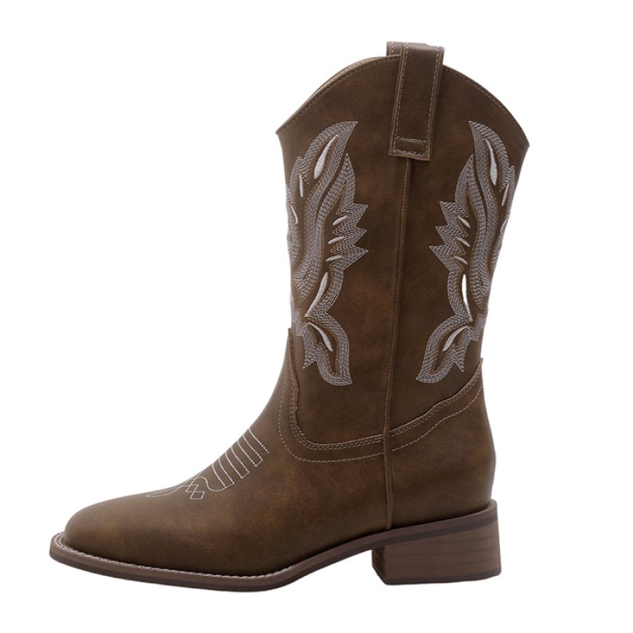 

Vintage Bestickte Cavalier-Stiefel Für Damen Western-Cowboy-Stiefel Mit Mittlerer Wade