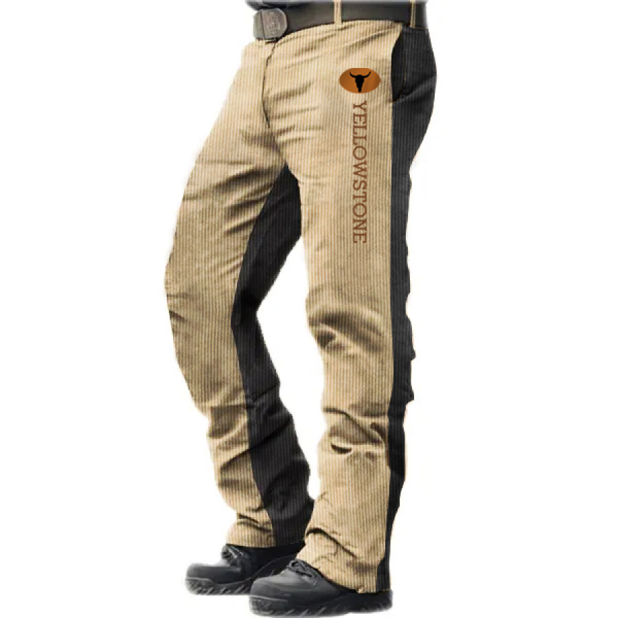 

Men's Yellowstone Corduroy Pants Vintage Colorblock Outdoor Daily Work Trousers Khaki