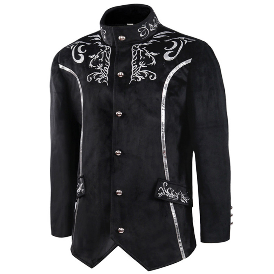 

Мужское винтажное пальто середины века с воротником-стойкой серебряная замшевая куртка с вышивкой