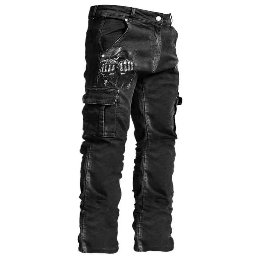 

Pantalones Cargo Para Hombre Estilo Vintage Con Calavera Desgastada Bolsillo Táctico Para Trabajo Diario Color Negro