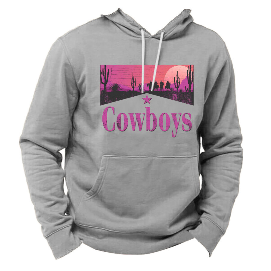 

Sudadera Con Capucha Para Hombre Vintage Western Cowboys Pocket Manga Larga Tallas Grandes Colorblock Tops Diarios