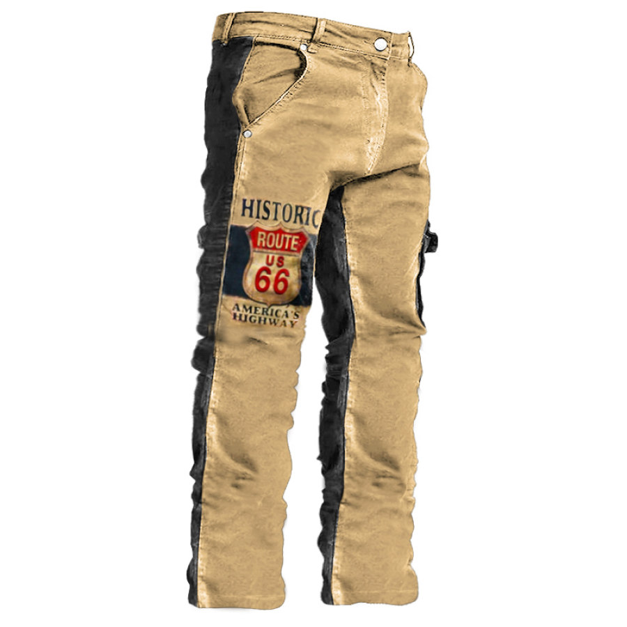 

Pantaloni Cargo Da Uomo Vintage Route 66 Pantaloni Da Lavoro Quotidiani A Blocchi Di Colore Con Tasche Tattiche Invecchiate