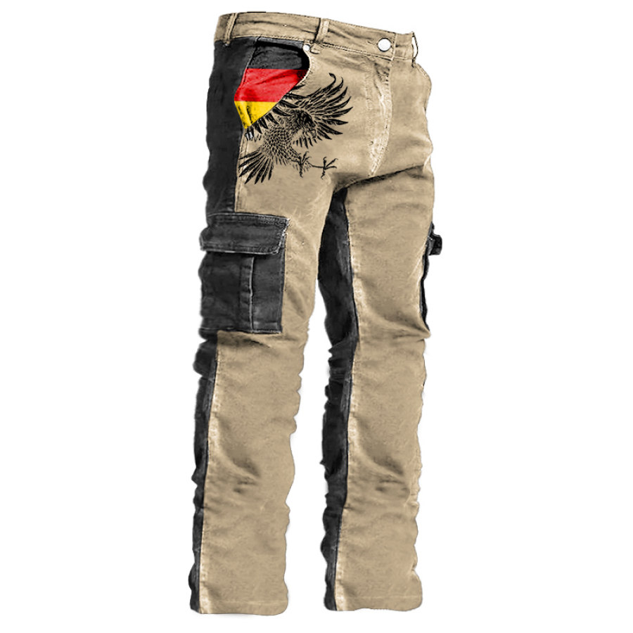 

Calça Cargo Masculina Vintage German Eagle Envelhecida Bolso Tático Colorblock Calças De Trabalho Diário