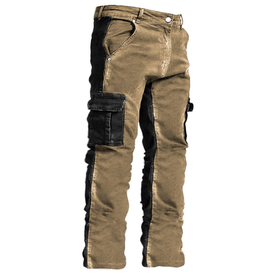 

Pantalones Cargo Para Hombre Estilo Vintage Desgastados Con Bolsillo Táctico Color Block Para Trabajo Diario