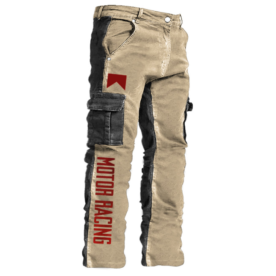 

Pantaloni Cargo Da Uomo Pantaloni Da Lavoro Quotidiani A Blocchi Di Colore Con Tasche Tattiche Invecchiate Da Corse Automobilistiche Vintage