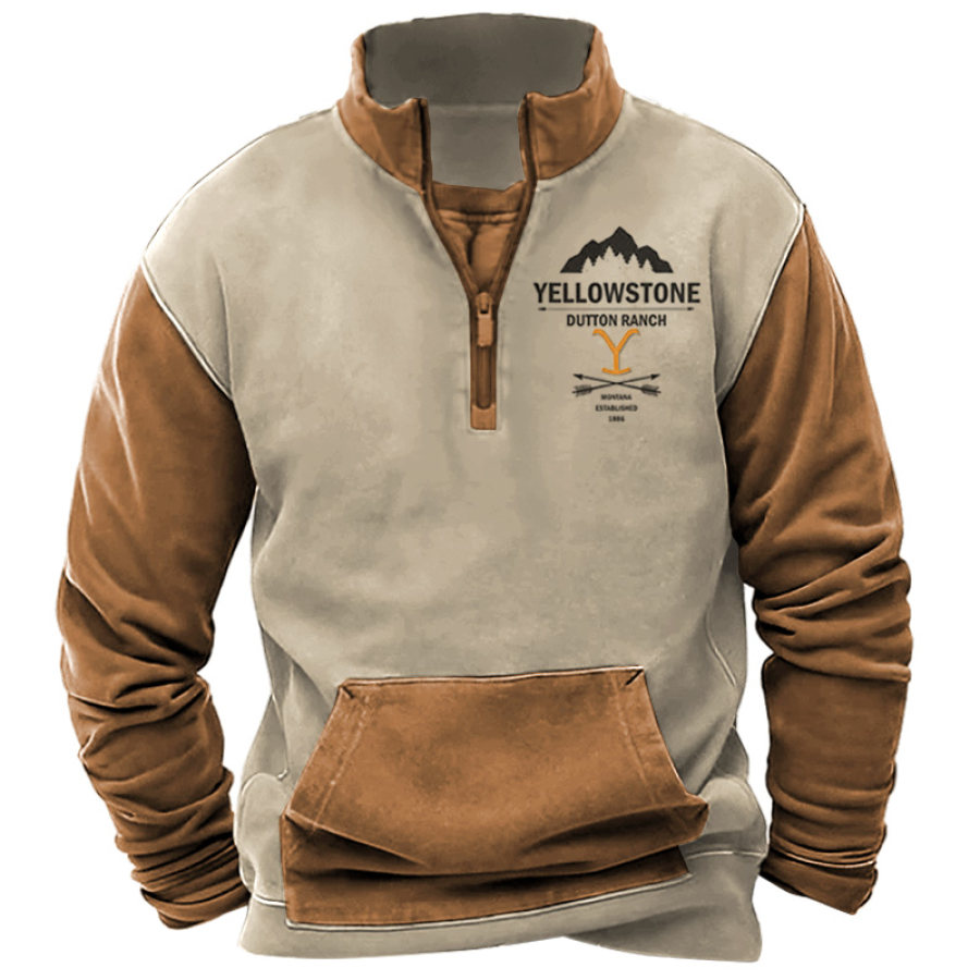 

Moletom Masculino Retro Yellowstone 1/4 Zíper Cor Combinando Com Bolso Gola Confortável E Casual