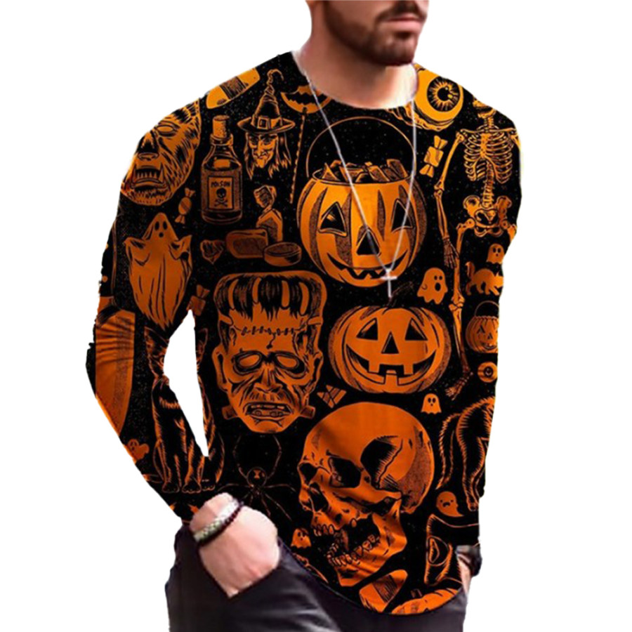 

Camiseta Masculina De Manga Comprida Com Estampa De Abóbora Escura De Halloween