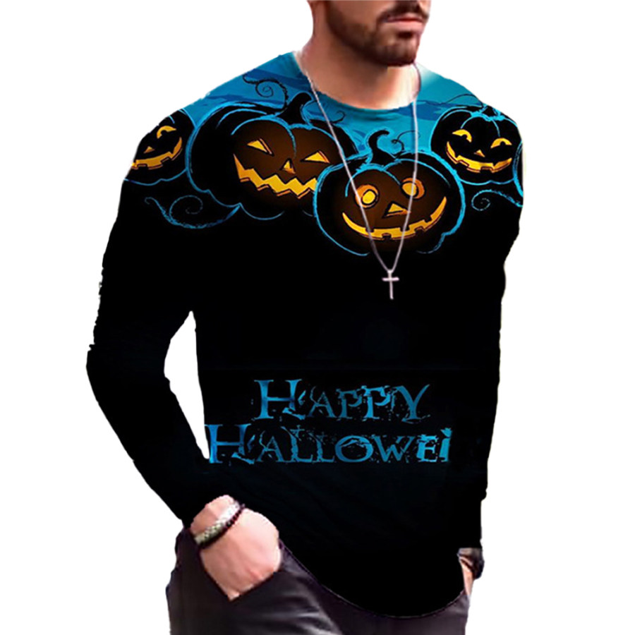

T-shirt A Maniche Lunghe Da Uomo Con Stampa Di Zucca Di Halloween Scura