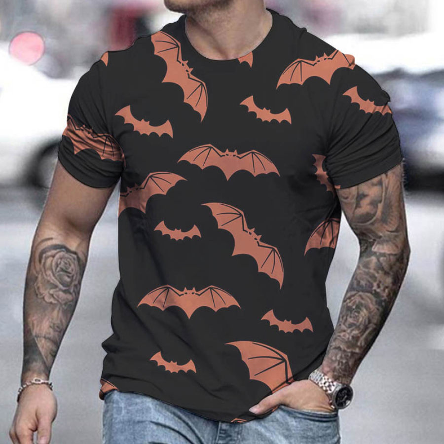 

Мужская темная футболка с принтом летучей мыши на Хэллоуин