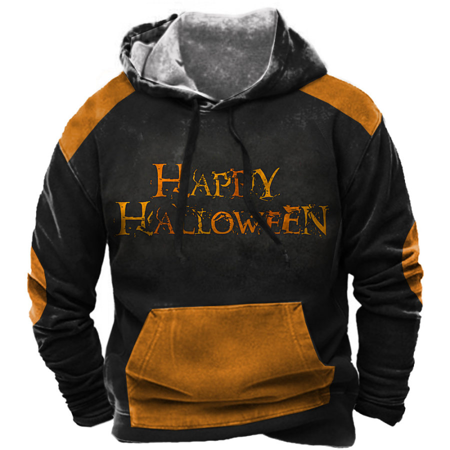 

Moletom Casual Com Capuz Escuro Halloween Com Estampa De Letras E Bolso