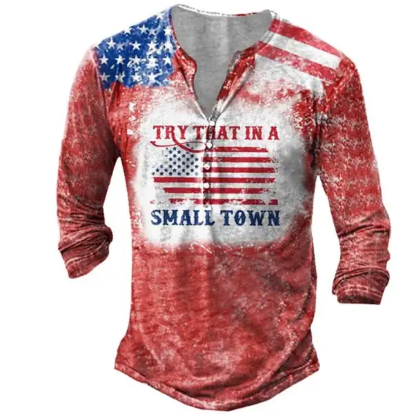 Men's T-Shirt Henley Long Sleeve Vintage Try That In A Small Town Country Music American Flag Daily Tops Red - Kalesafe.com 