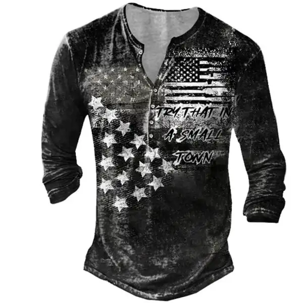 Men's T-Shirt Henley Long Sleeve Vintage Try That In A Small Town Country Music Daily Tops Black Only $25.99 - Cotosen.com 