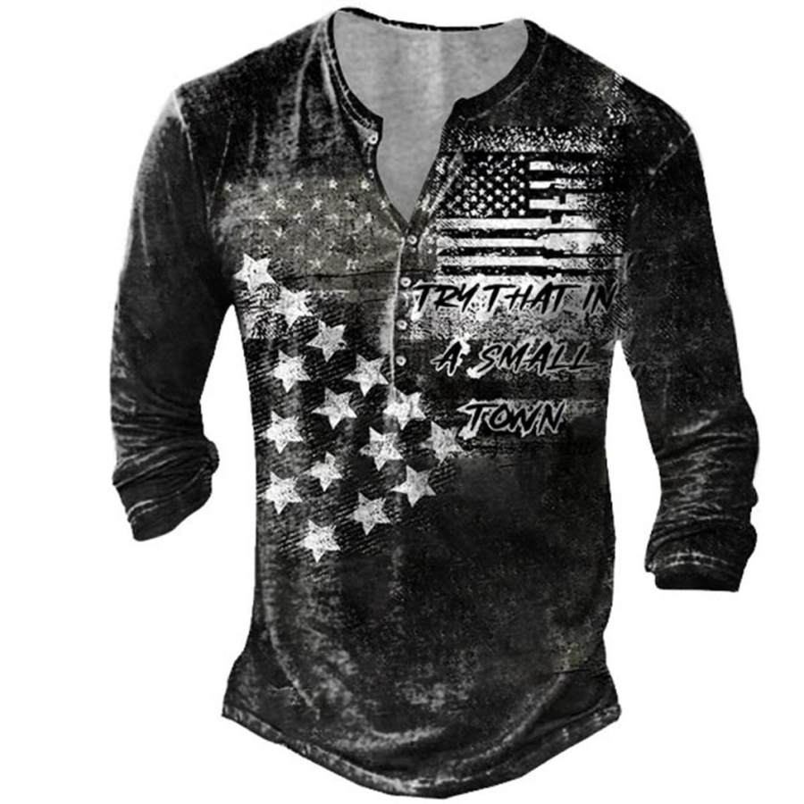 

Camiseta Masculina Henley Manga Longa Vintage Try That In A Small Town Country Music Daily Tops Preto