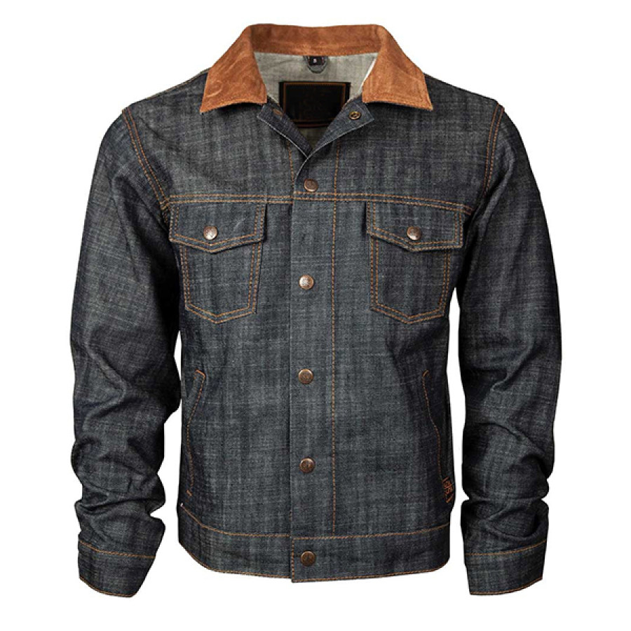 

Men's Denim Shirt Jacket Outdoor Vintage Color Block Deep Blue Light Jackets