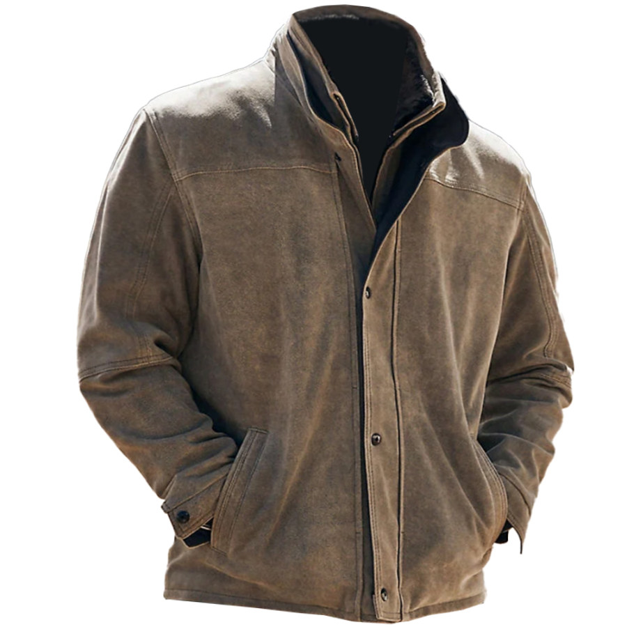

Men's Vintage Print Double Lapel Pocket Casual Jacket