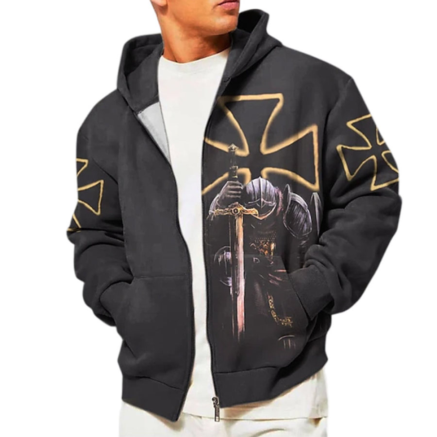 

Chaqueta Con Capucha Para Hombre Ropa De Abrigo Vintage Templario Estampado Gráfico Deporte Casual Negro