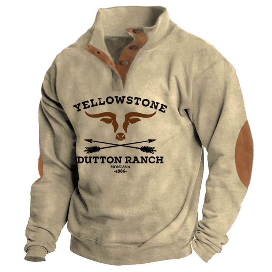 

Felpa Da Uomo Colletto Alla Coreana Bottoni Vintage Western Yellowstone Colorblock Top Giornalieri