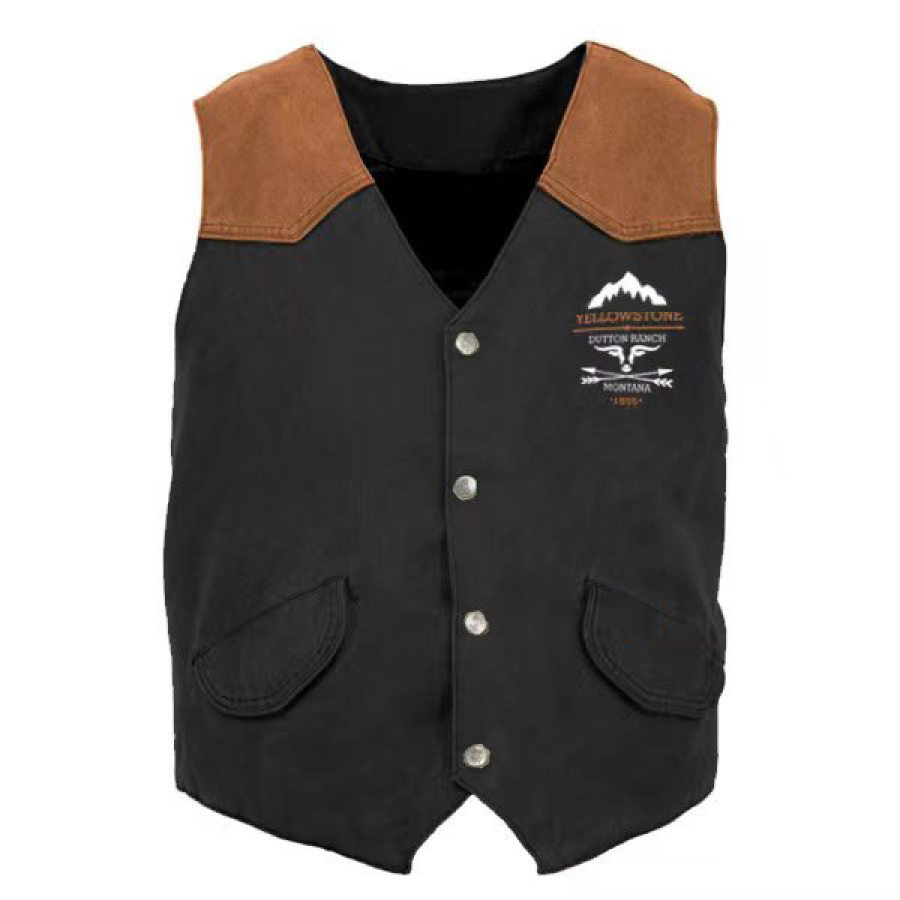 

Men's Vest Outdoor Retro Yellowstone Single Breasted Vest Jackt Leather Men's Coat