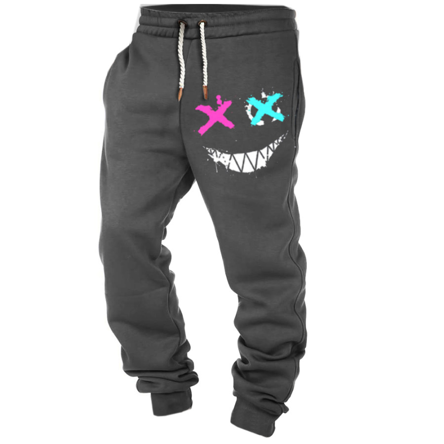 

Pantalon De Sport Décontracté à Taille élastique Avec Poche à Imprimé Smiley Pour Hommes