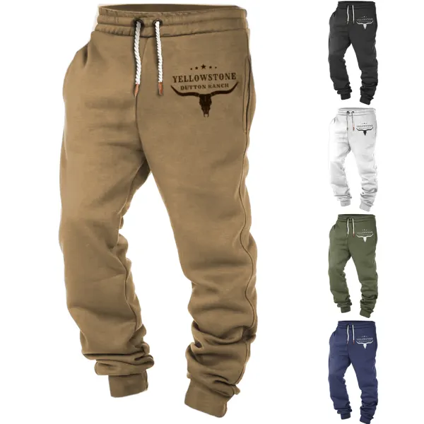 Men's Vintage Yellowstone Print Pocket Casual Sport Stretch Waist Trousers - Cotosen.com