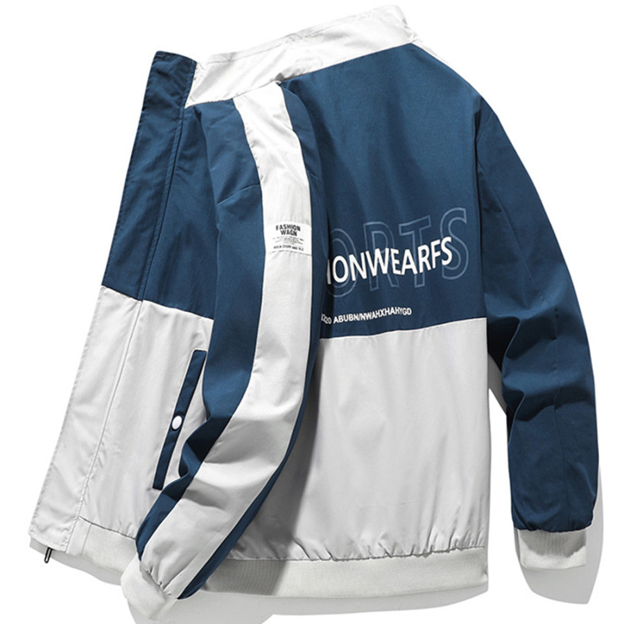 

Men'S Outdoor Color Matching Casual Stand Collar Baseball Uniform Loose Jacket