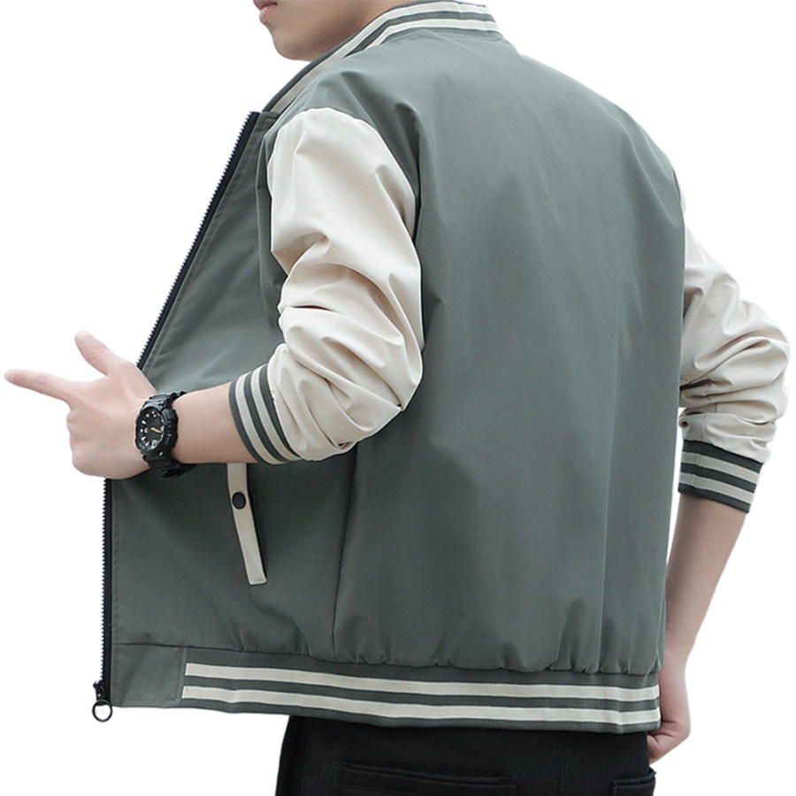 

Men's Outdoor Color Matching Casual Stand Collar Baseball Uniform Loose Jacket