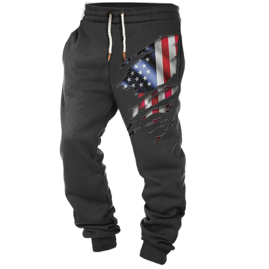 

Men's Vintage American Flag Print Pocket Casual Athletic Elastic Waist Trousers