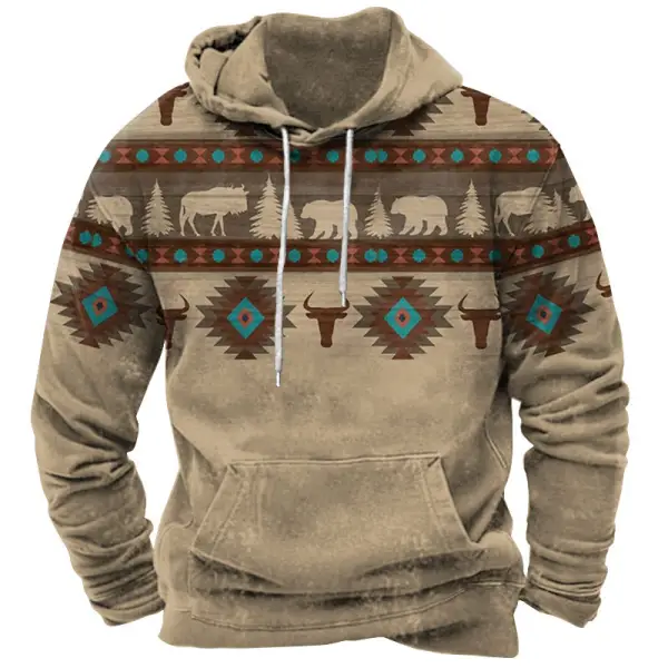 Men's Hoodie Vintage Western Ethnic Graphic Print Pocket Everyday Casual - Kalesafe.com 