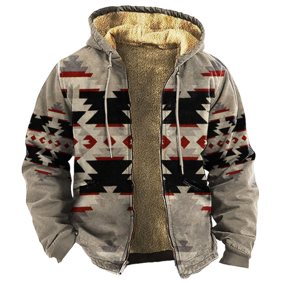

Giacca Con Cappuccio Da Uomo Felpa Con Cappuccio A Zip Intera In Lana Con Stampa Grafica Etnica Vintage A Contrasto