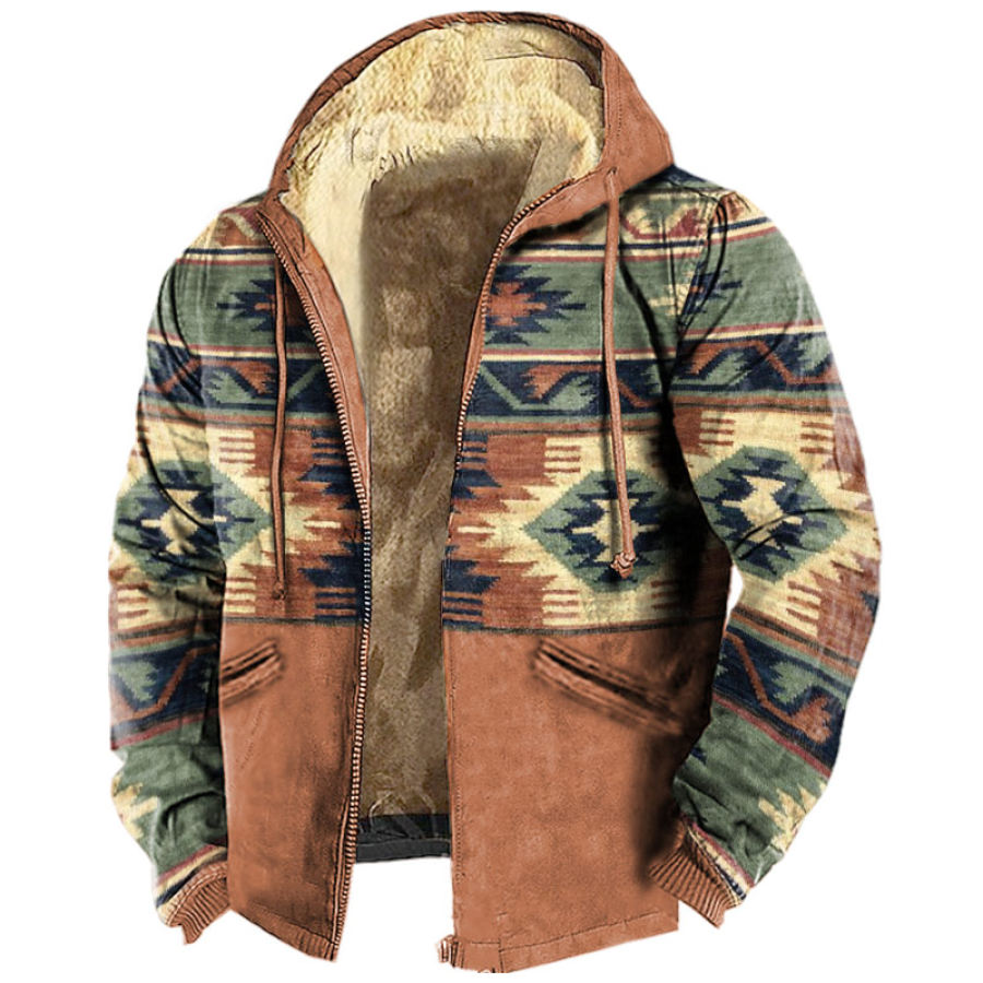 

Men's Hooded Jacket Vintage Ethnic Graphic Print Wool Full Zip Hoodie