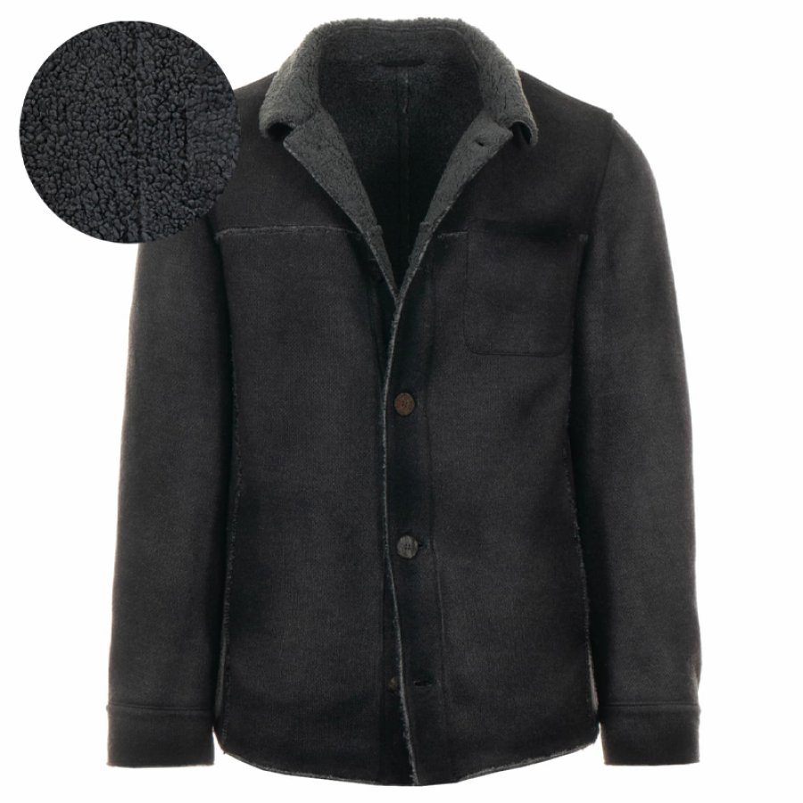 

Мужская замшевая флисовая куртка из шерпа с несколькими карманами для наружного применения термокуртка черного цвета