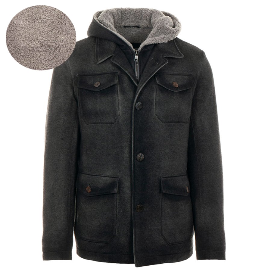 

Мужская винтажная рабочая одежда из шерпа-флиса теплая куртка с карманами удобная мягкая куртка черного цвета
