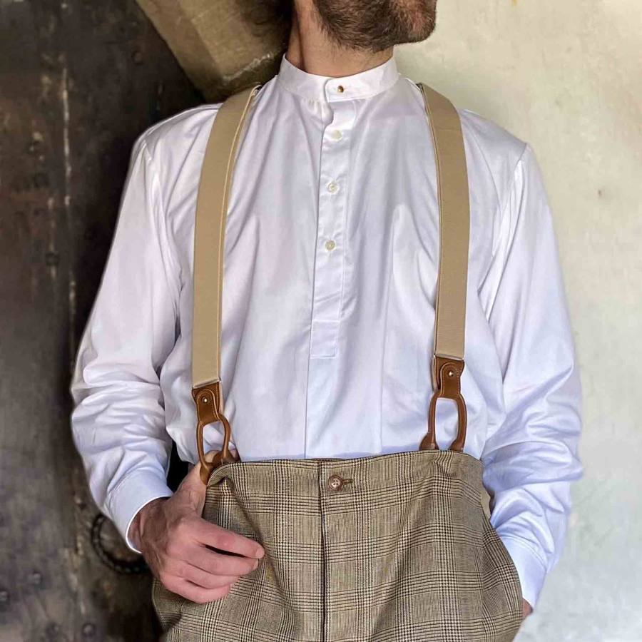 

Men's Collarless Shirt Vintage Long Sleeve Daily Tops White
