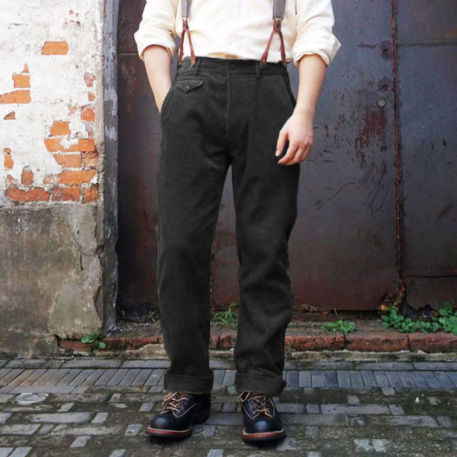 

Men's Suspenders 1920s 12oz Corduroy Farmer Work Trousers Pants Black