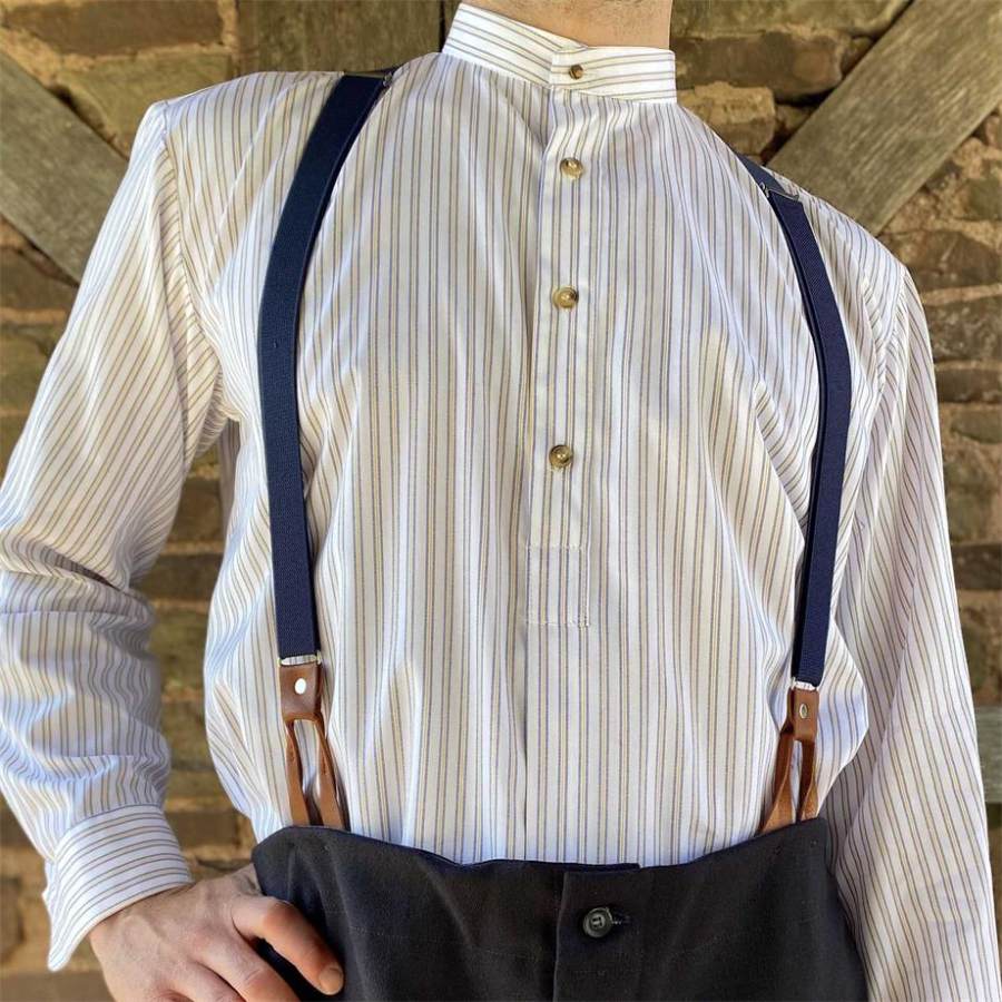 

Camicia Da Uomo Senza Colletto A Righe Vintage A Maniche Lunghe Da Giorno Top Bianco