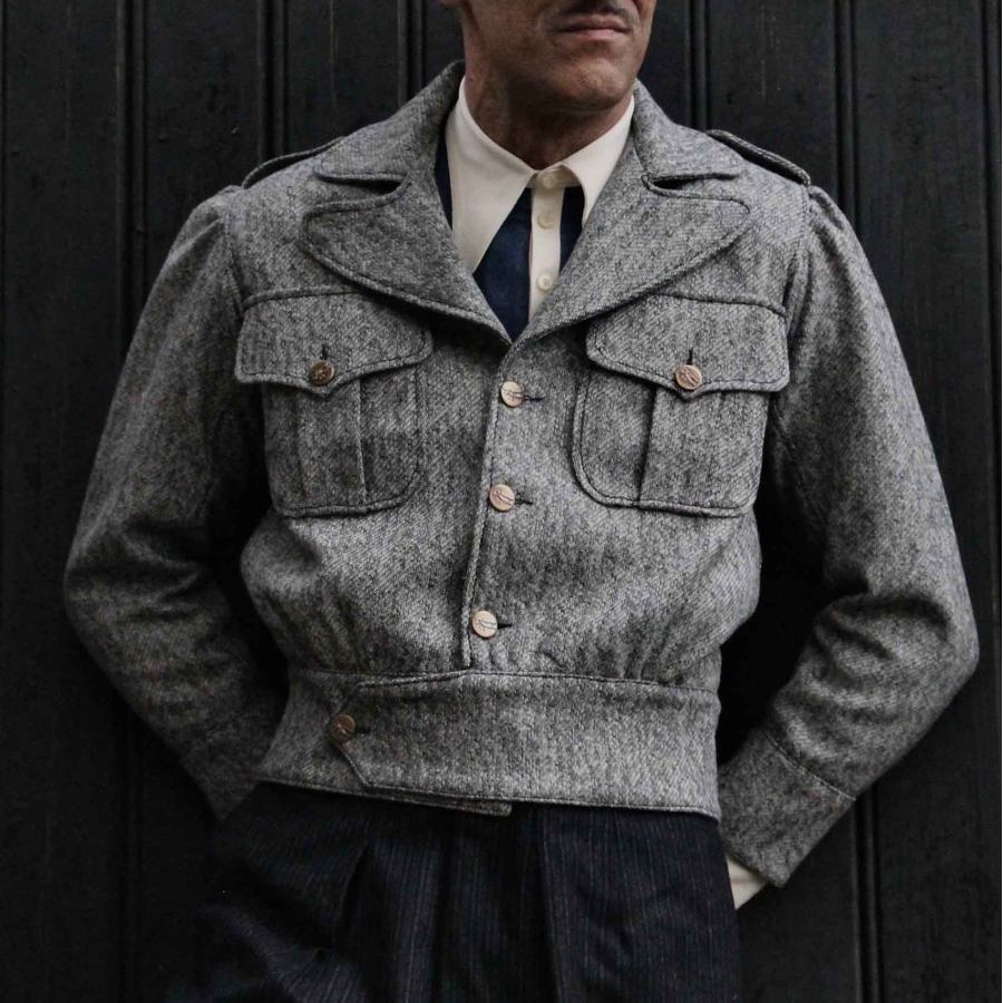 

Men's Jacket Vintage Style 1940s Wool Short Utility Eisenhower Jacket Gray