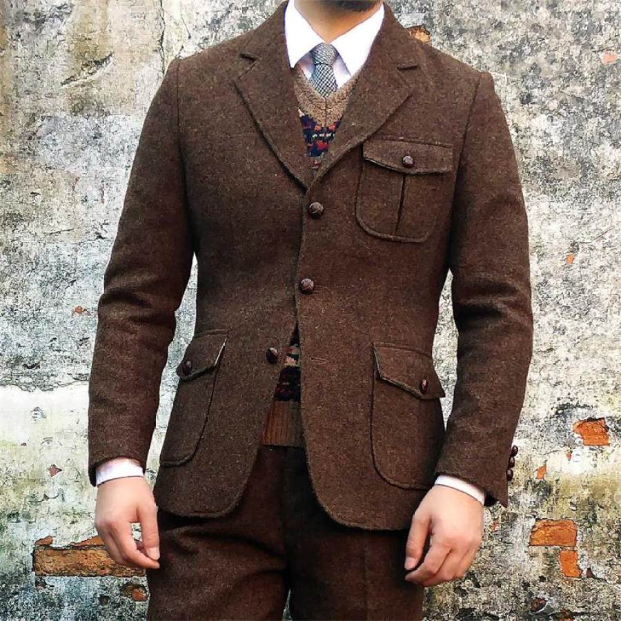 

Giacca Da Uomo In Tweed Marrone Mezza Norfolk