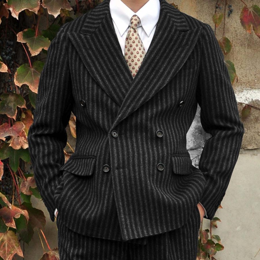 

Men's Blazer Peak Lapel Double Breasted Tweed Suit Jacket