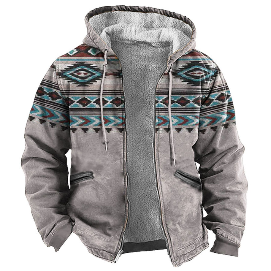 

Men's Hooded Jacket Vintage Ethnic Graphic Print Fleece Pocket Full Zip Hoodie