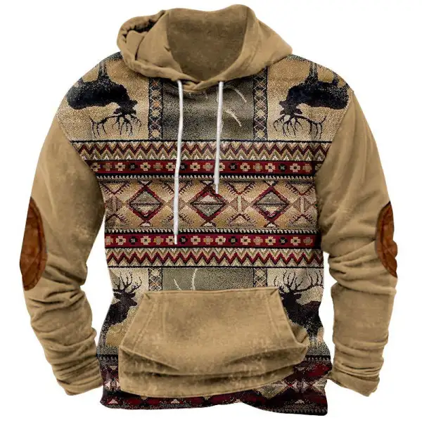 Men's Hoodie Vintage Western Ethnic Print Graphic Pocket Khaki - Honeylop.chimpone.com 