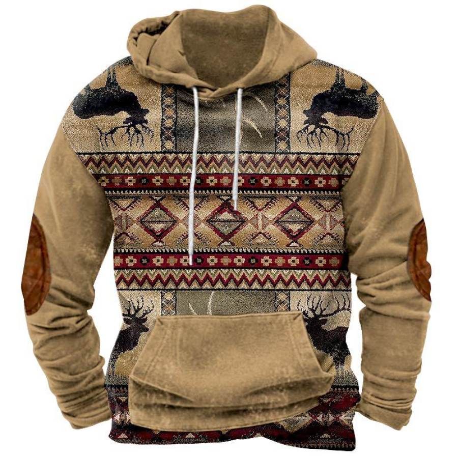 

Sudadera Con Capucha Para Hombre Vintage Western Estampado Étnico Bolsillo Gráfico Caqui