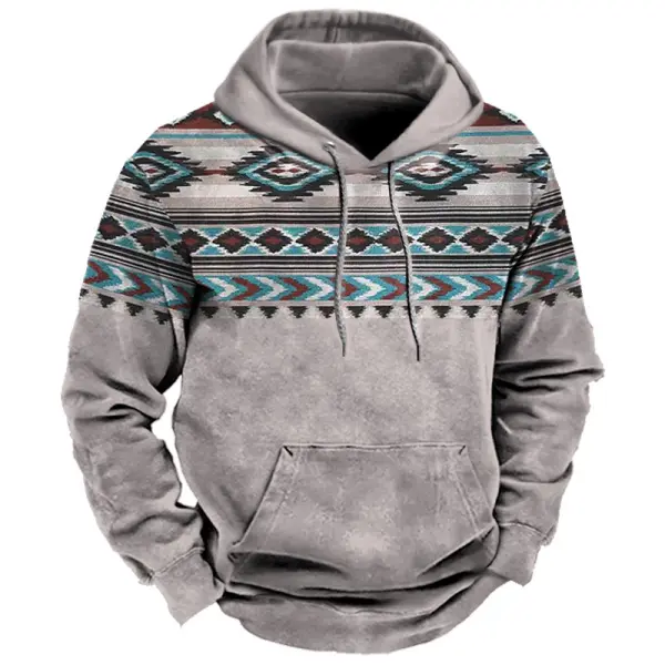 Men's Hoodie Vintage Ethnic Print Pattern Pocket Long Sleeves