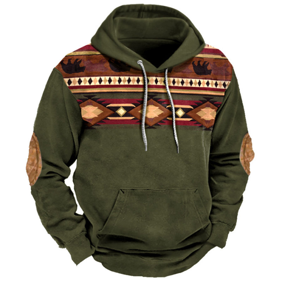 

Sudadera Con Capucha Para Hombre Estampado étnico Vintage Bolsillo Gráfico Manga Larga Colorblock Verde Militar