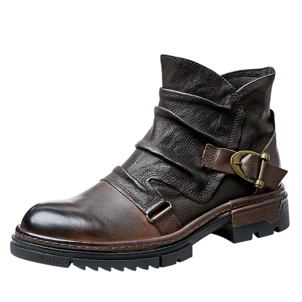 Men's Brown Solid Color Lace-up Men's Boots Martin Boots - Cotosen.com