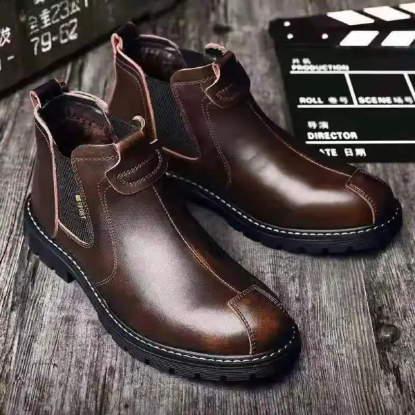 Men's High Top Leather Shoes Soft Leather Martin Boots Retro Work Boots Casual Leather Boots - Kalesafe.com 