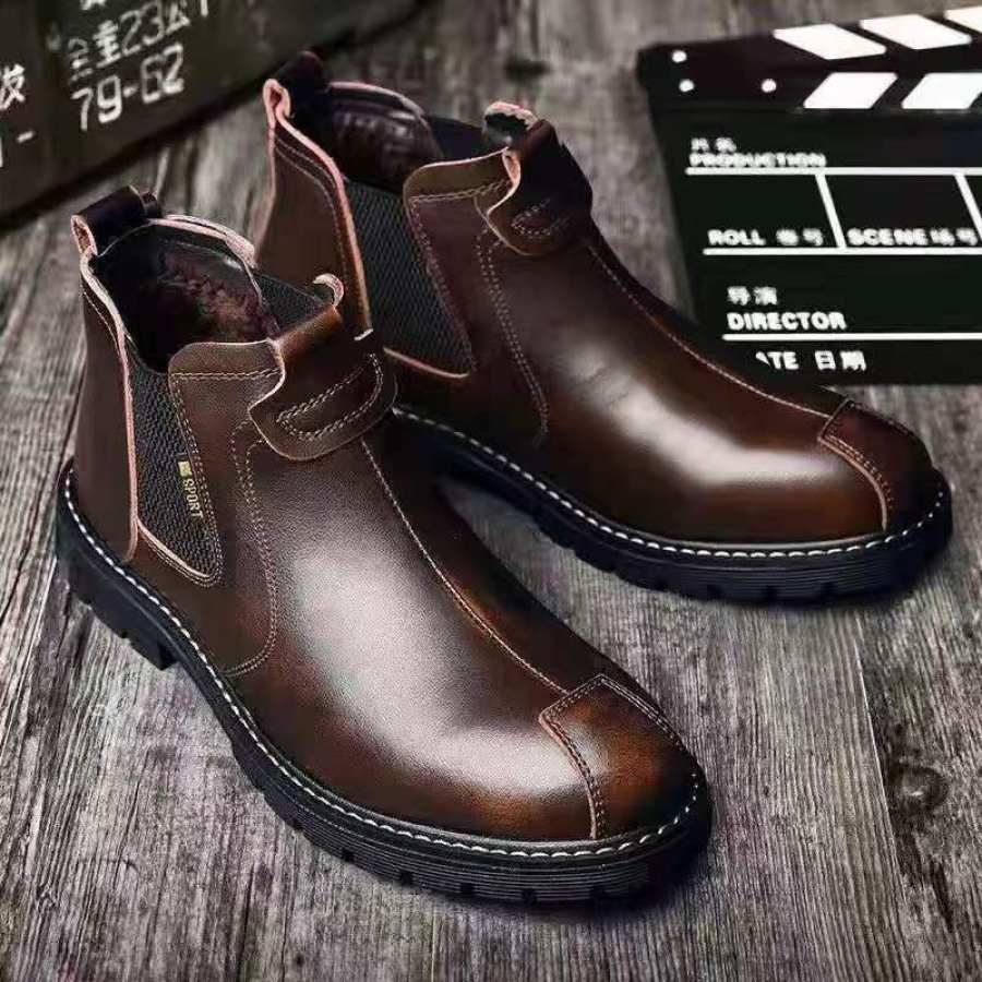 

Sapatos Masculinos De Couro Cano Alto Martin Boots De Couro Macio Botas De Trabalho Retrô Botas De Couro Casuais