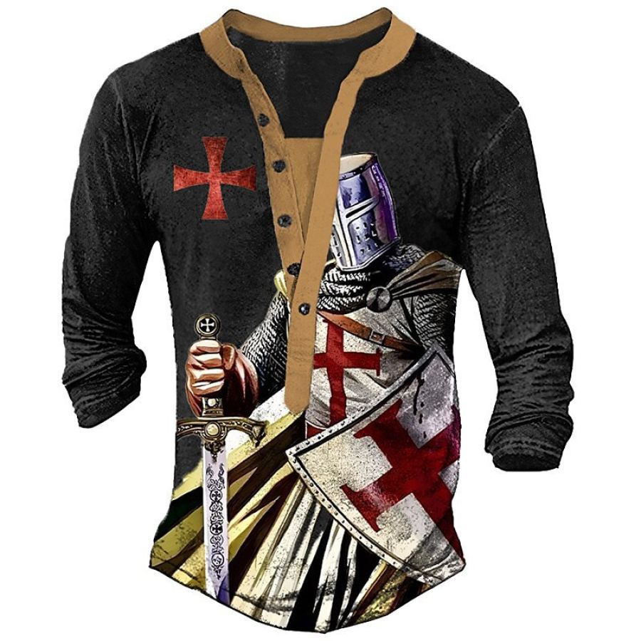 

Herren T-Shirt Henley Langarm Vintage Templar Cross Daily Tops