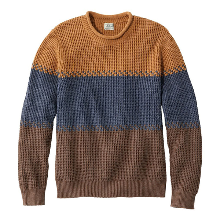 

Maglione Norvegese Da Uomo In Cotone Biologico Waffle Maglione Girocollo A Righe Qutdoor Top Caldo Autunno E Inverno